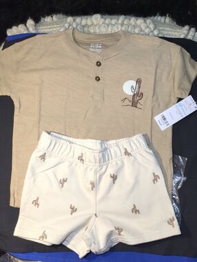 Carter's Toddler Cactus Henley Tee & Shorts Set - Beige Cream